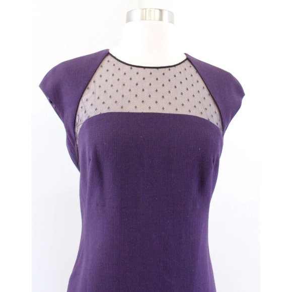 Emilio Pucci Purple Wool Blend Black Mesh Cutout Sheath Dress Size US 4 - Picture 4 of 8
